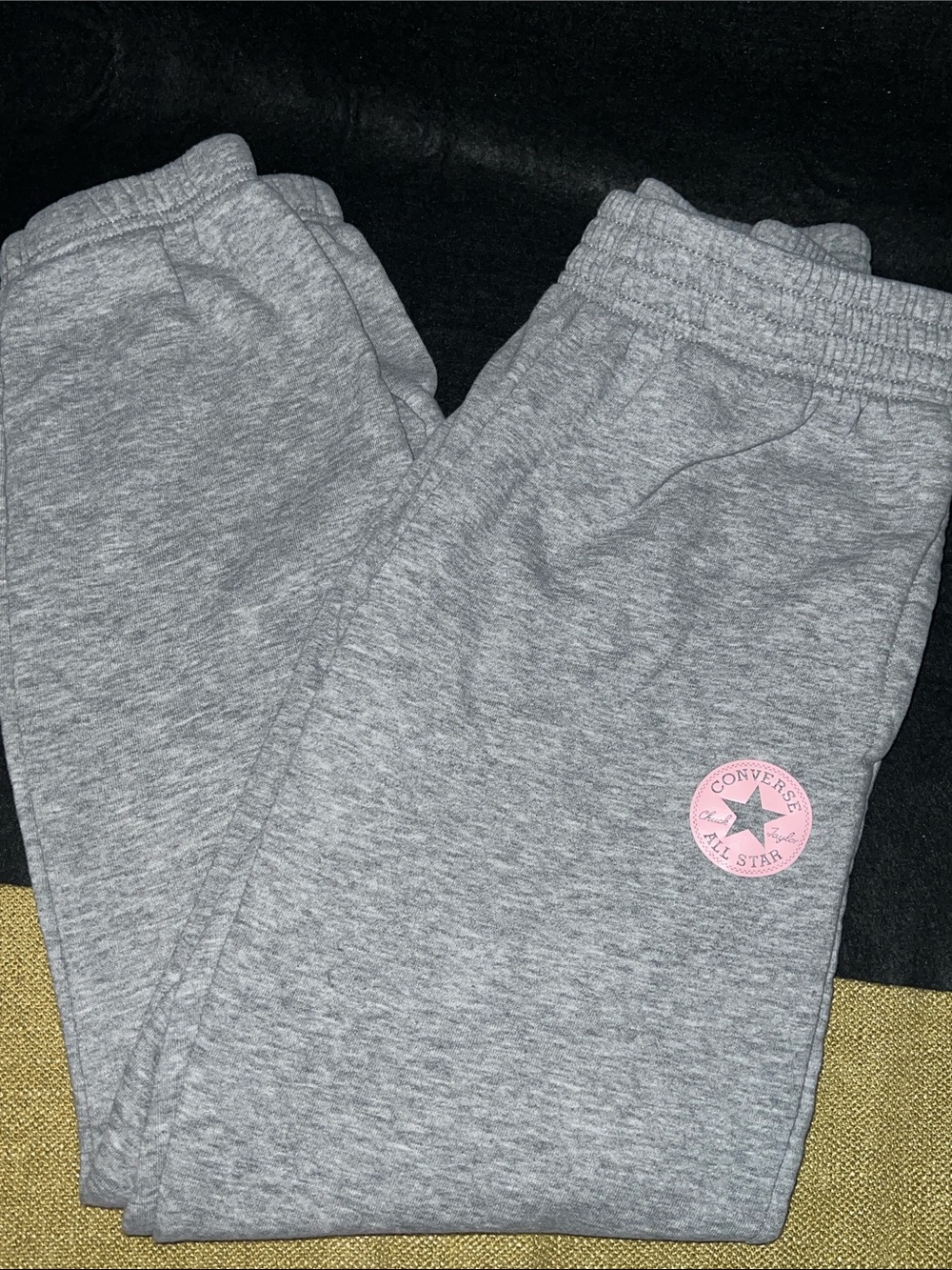 Converse Youth Girls Gray Fleece Joggers Sweatpants Pink Logo Size L (12-13)